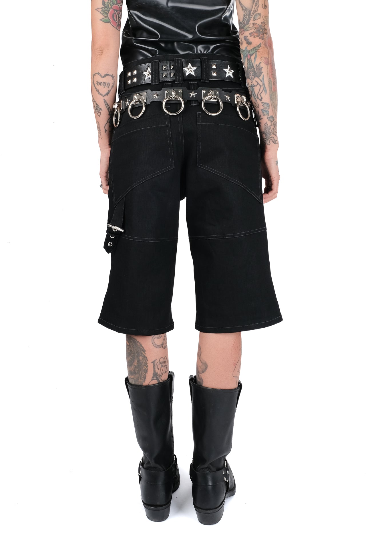 Black Denim Bondage Shorts