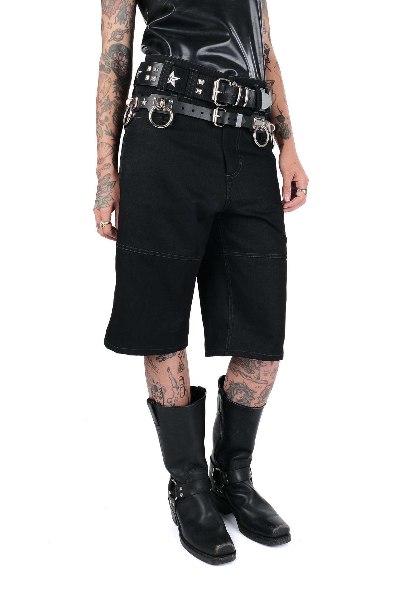 Black Denim Bondage Shorts