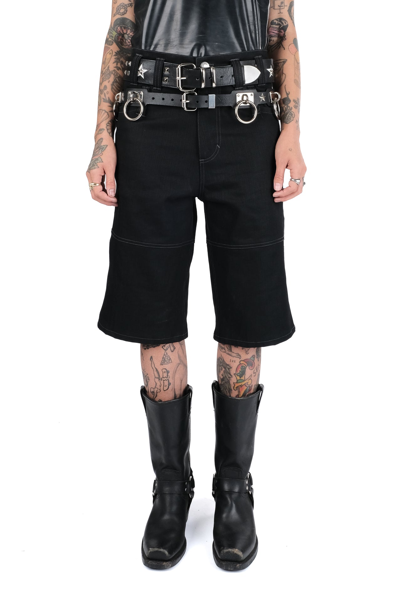 Black Denim Bondage Shorts