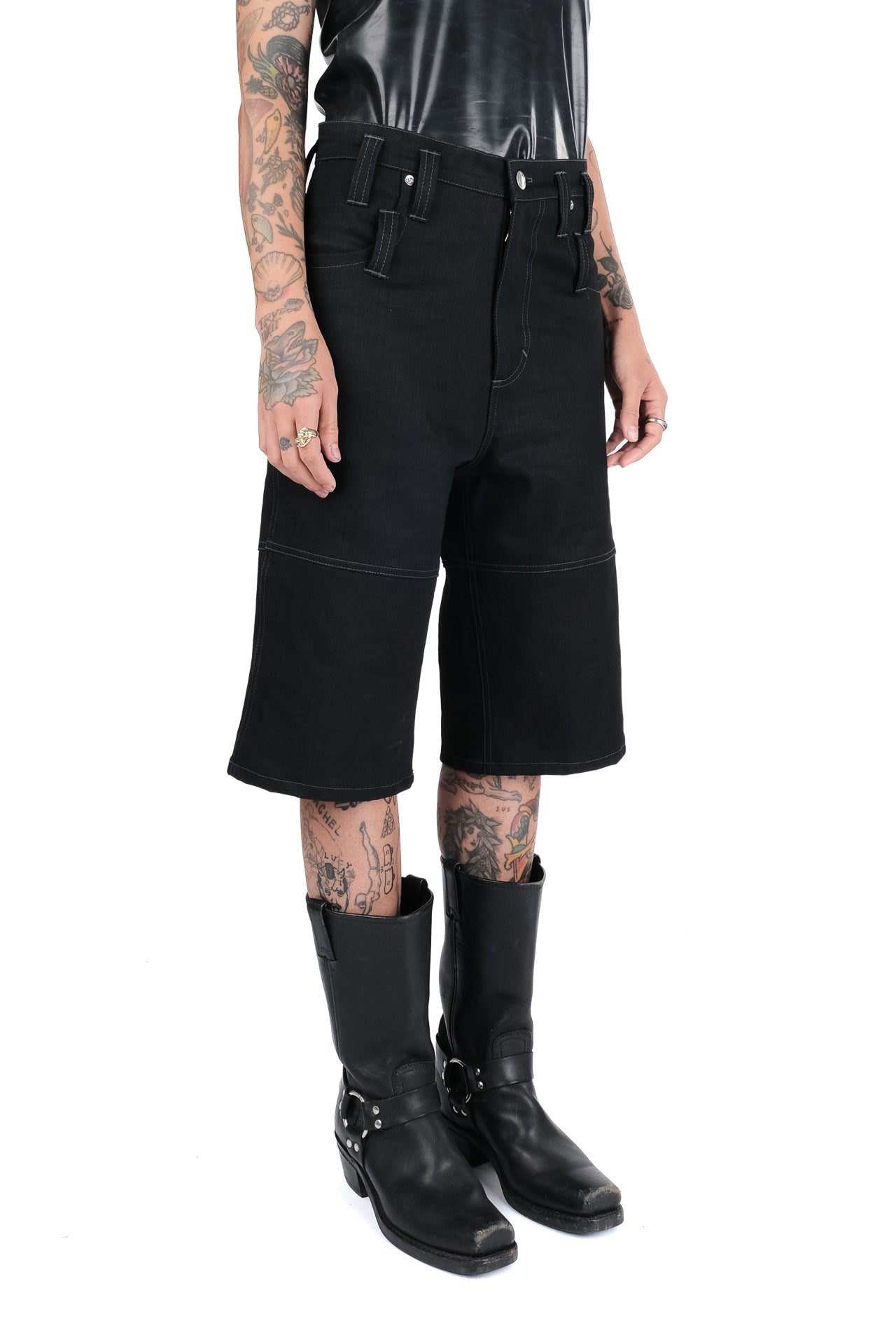 Black Denim Bondage Shorts