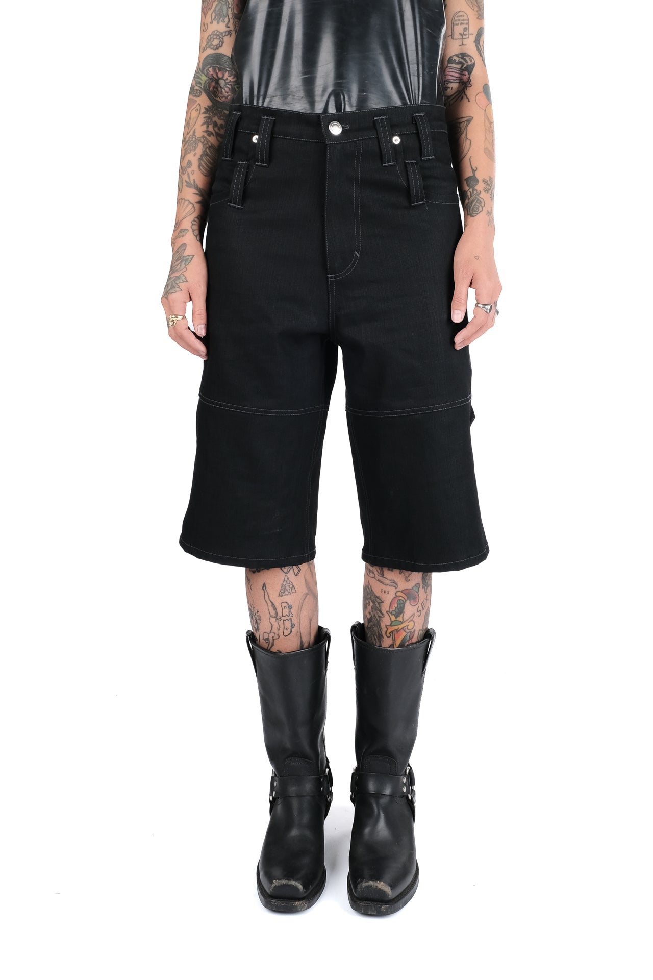 Black Denim Bondage Shorts