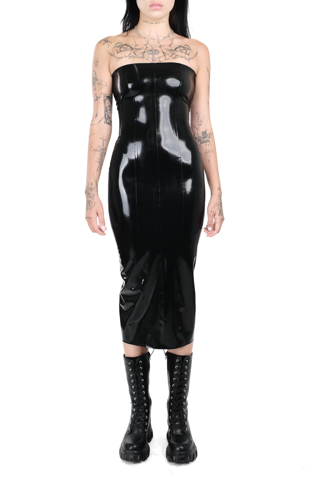 black latex midi dress Whistle Latex Bodycon Midi Dress Black